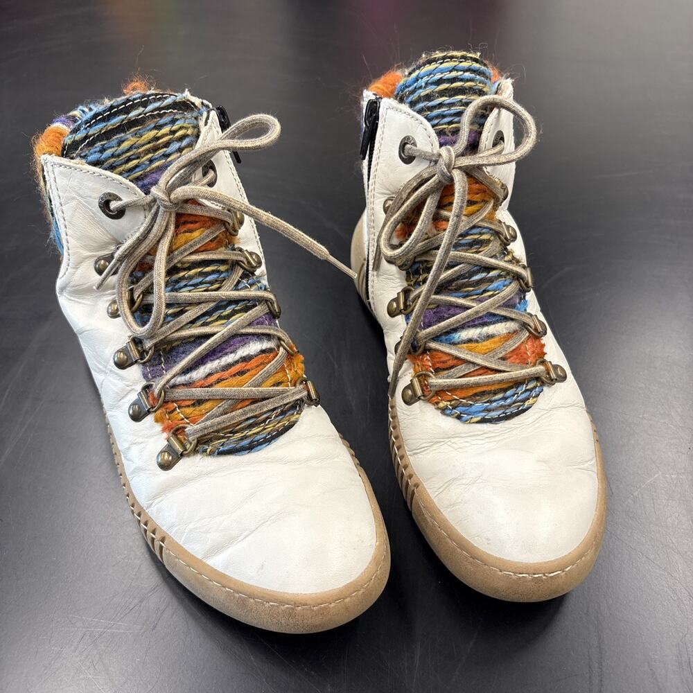 Josef Seibel Maren White/Multi Lace Up Ankle Boot Women's Size 37 Boho US 6-6.5